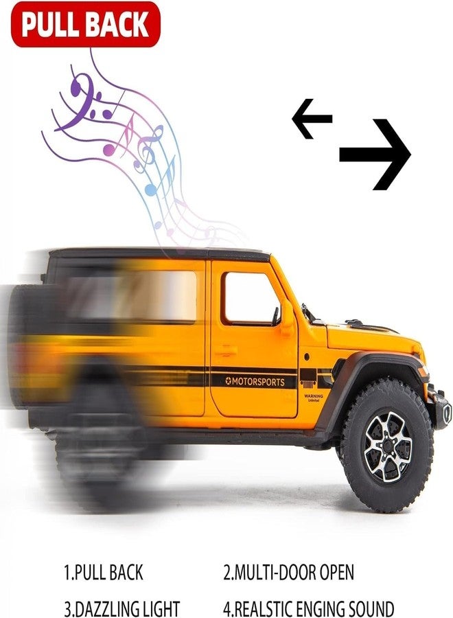 KENIRY Exclusive Alloy Metal Pull Back Die-cast Car Model With Sound Light Mini Auto Toy for Kids (1.32 Scale - Rubicon Car-Orange) - Image 3
